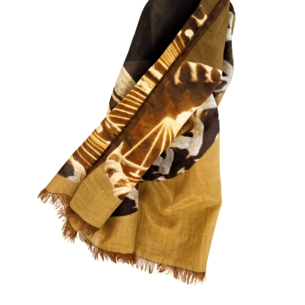 ETRO Lightweight Summer Scarf Linen Cashmere Silk Italy Tribal Print Wrap